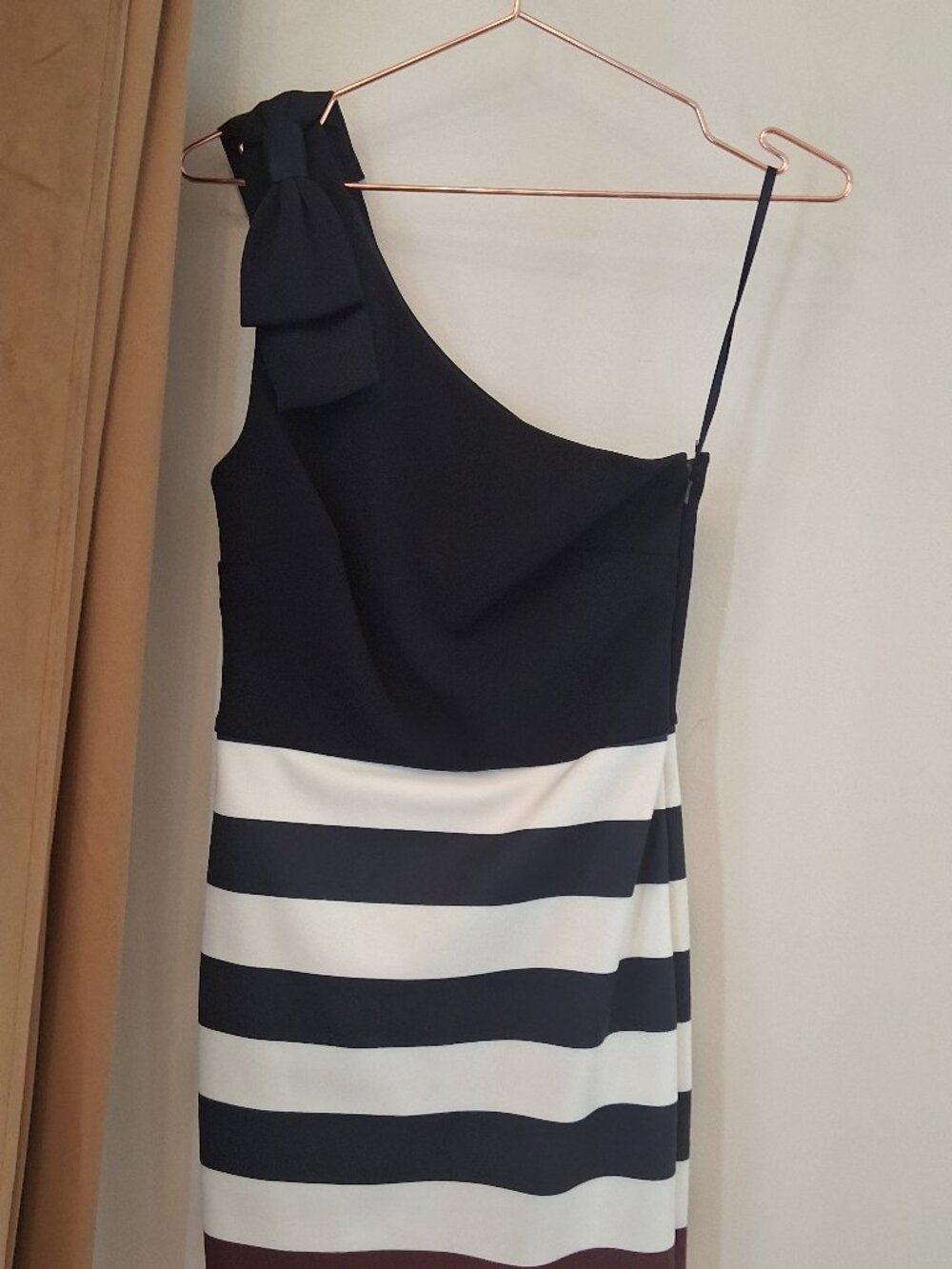 Ted Baker - Navy/White Stripe One Shoulder Dress Size 1 (XS)